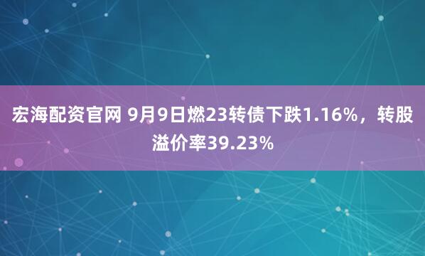 宏海配资官网 9月9日燃23转债下跌1.16%，转股溢价率39.23%